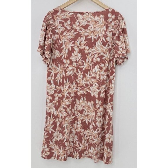 Ecothreads Flutter Sleeve Ribbed Floral Swing Dress Sz L Stretch Comfort Boho - Picture 3 of 9